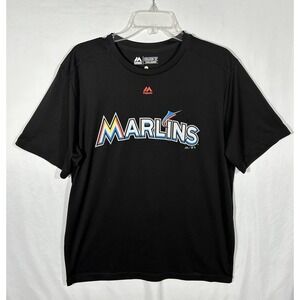 Majestic Florida Marlins black short sleeve shirt men's large‎